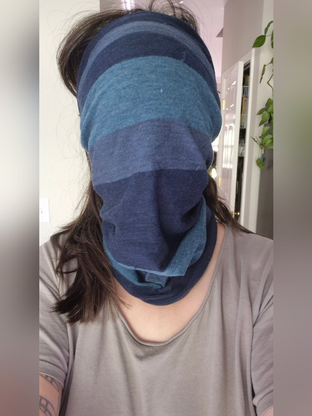 Merino Wool Blue Striped Neck Gaiter / Face Cover - Picture 8 of 10